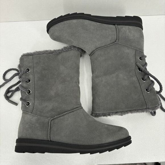 Muk Luks Ziggy Rodeo Winter Boots Genuine Suede Faux Fur Lined Gray Women's 7 - Picture 2 of 10